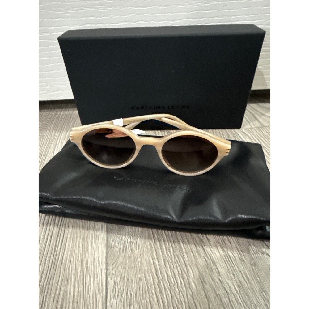 Carolina Lemke Berlin Sunglasses Beige Stripes Round Frame CL9177-2 New